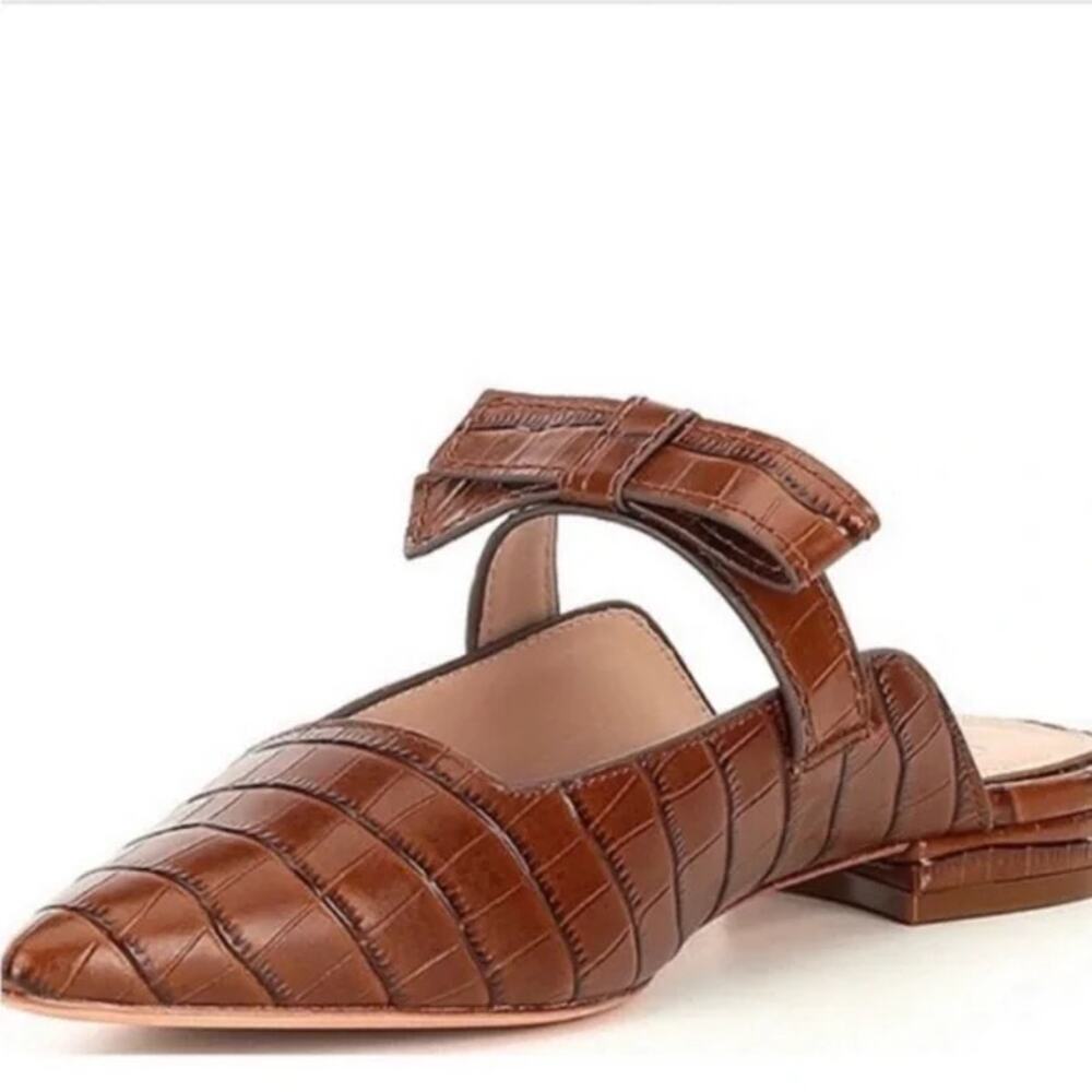 AD & Daughters Jemma Croc Embossed Leather Mules Brown Size 8